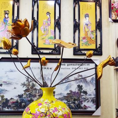 Bình Hút Lộc Hoa Đào men vàng